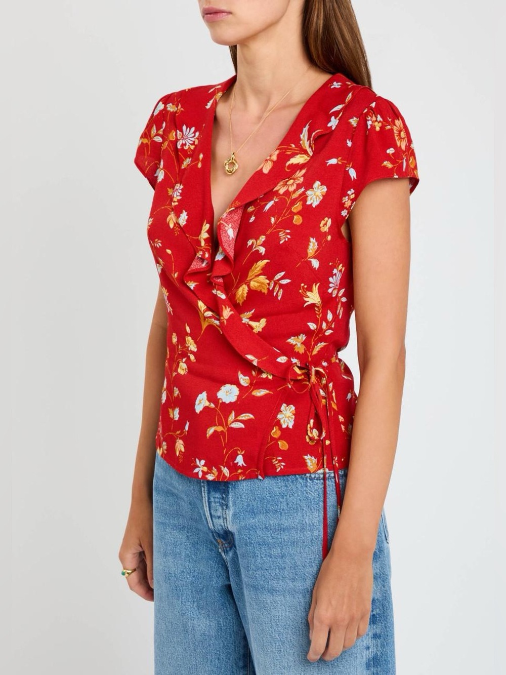 Reformation floral print Clemence Wrap Top 4 NWOT
